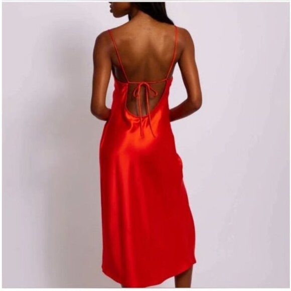 RESA Red Satin Madison Slip Open Back Women MidiDress Size Small - Picture 3 of 12